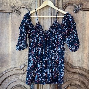 Parker Floral Silk Cold Shoulder Blouse